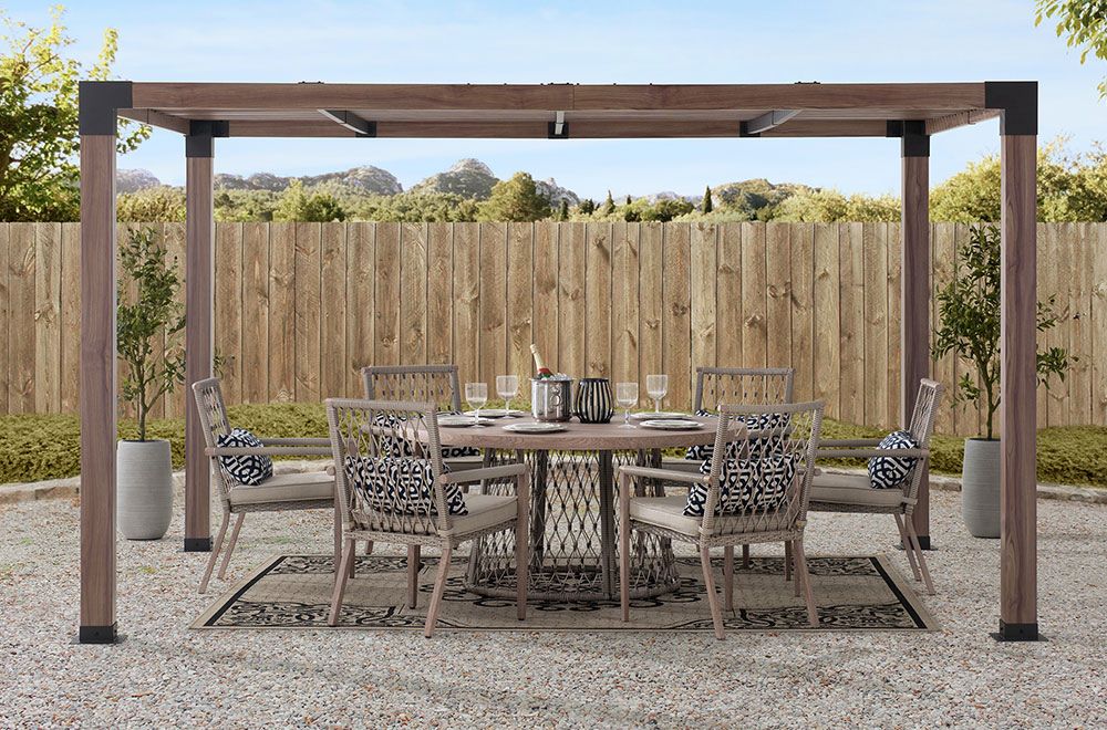 SUNJOY 10x12 Modern Metal Pergola Kit with Nature Wood Grain Finish