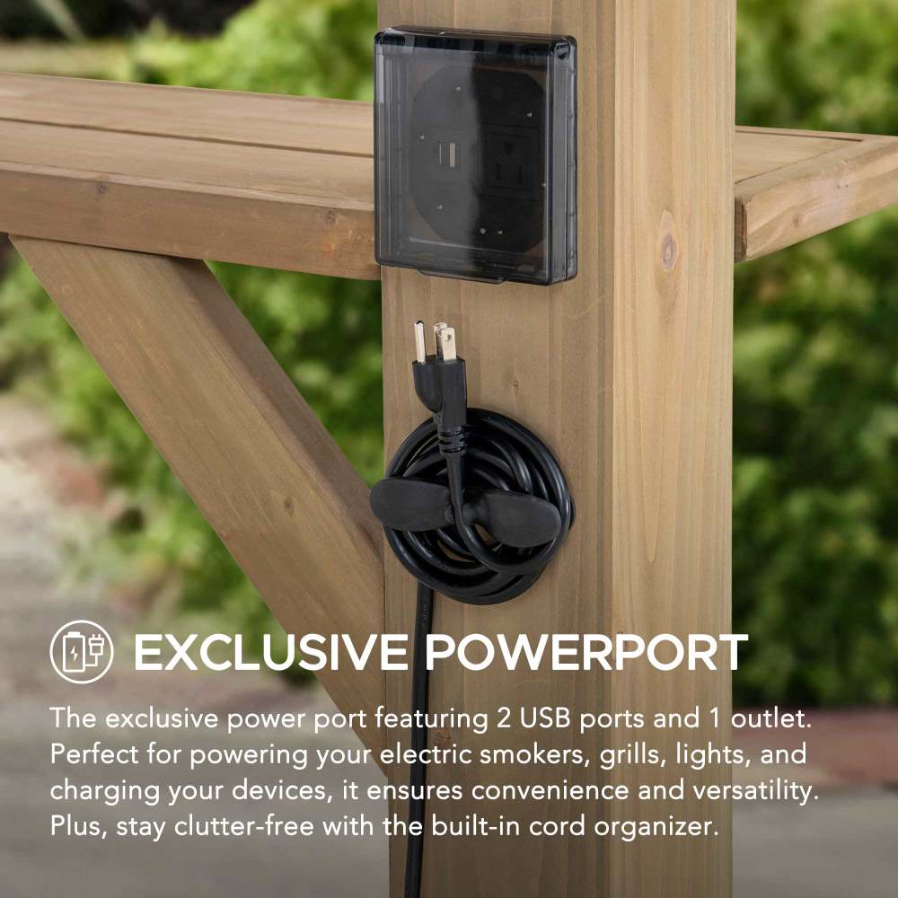 SUNJOY 10x12 Cedar Gazebo Pergola with Bar Shelves and Power Port.