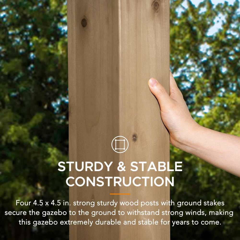 SUNJOY 10x12 Cedar Gazebo Pergola with Bar Shelves and Power Port.