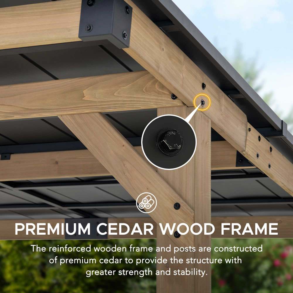 SUNJOY 10x12 Cedar Gazebo Pergola with Bar Shelves and Power Port.