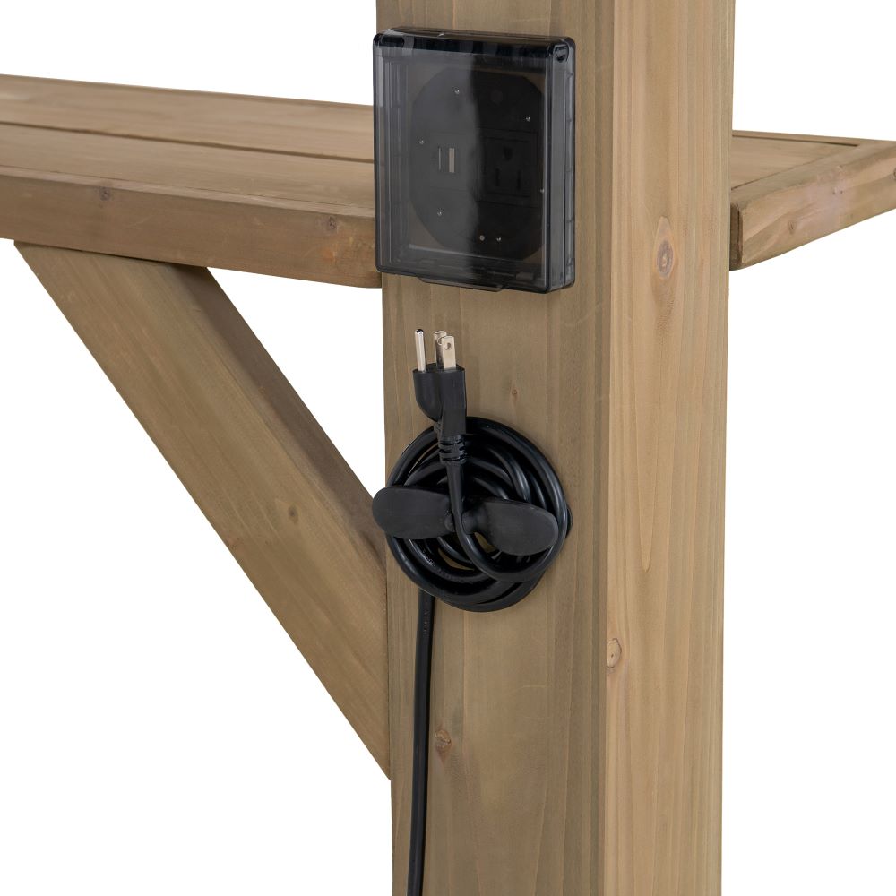 SUNJOY 10x12 Cedar Gazebo Pergola with Bar Shelves and Power Port