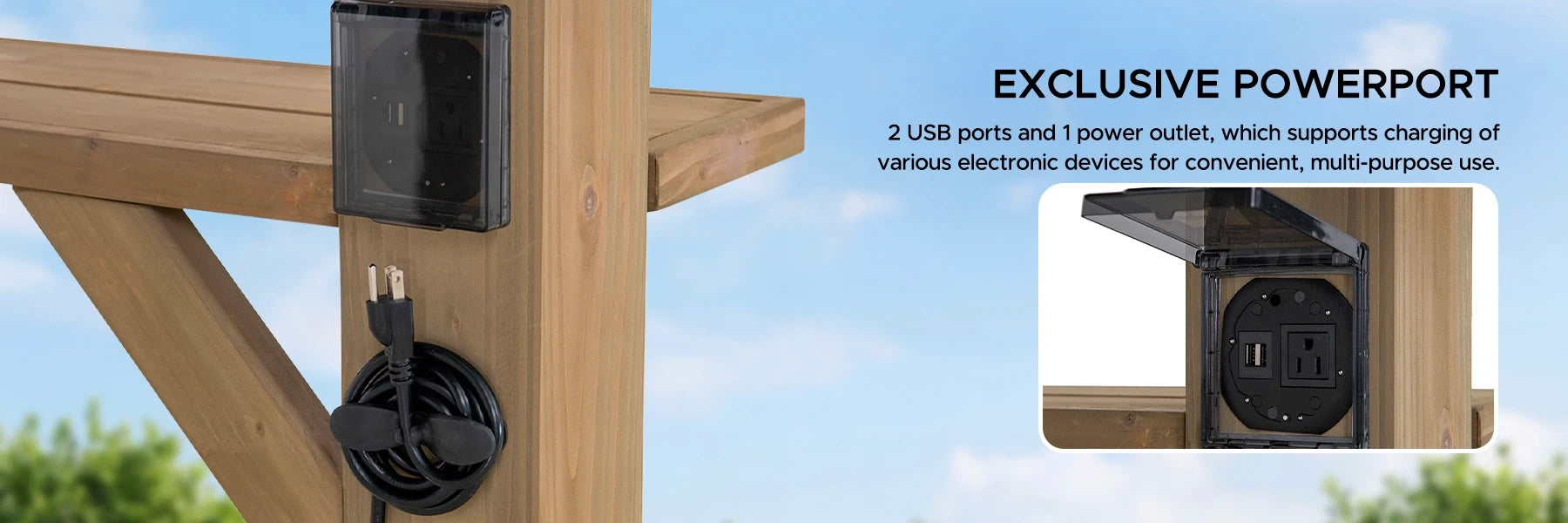 SUNJOY 10x12 Cedar Gazebo Pergola with Bar Shelves and Power Port