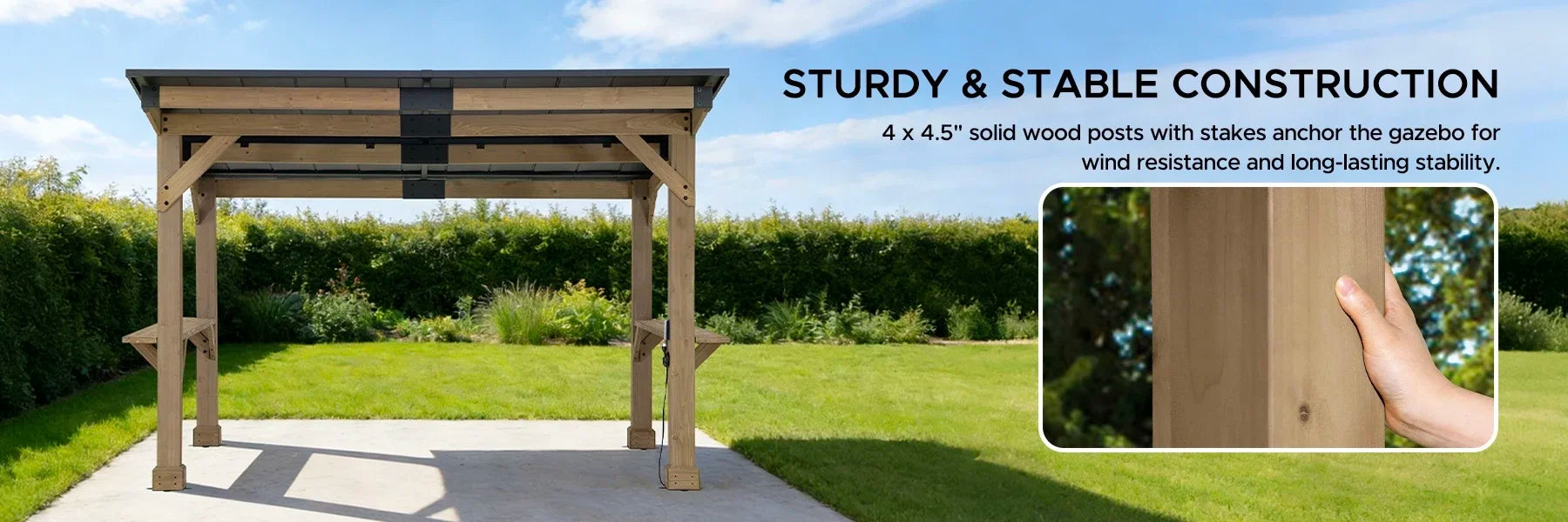 SUNJOY 10x12 Cedar Gazebo Pergola with Bar Shelves and Power Port