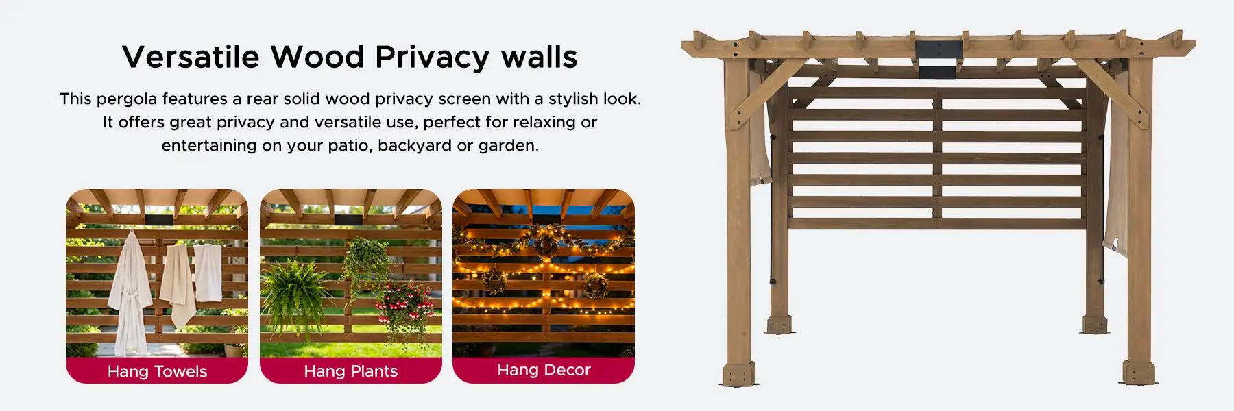 SUNJOY 10x11 Outdoor Wooden Hot Tub Pergola with Adjustable Canopy