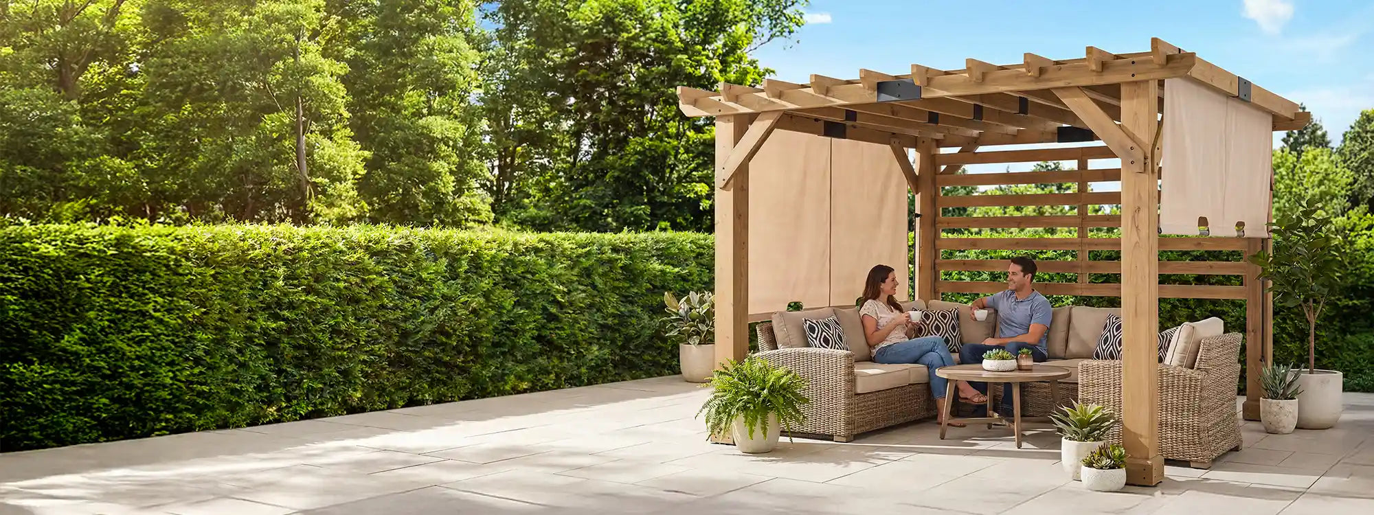 SUNJOY 10x11 Outdoor Wooden Hot Tub Pergola with Adjustable Canopy