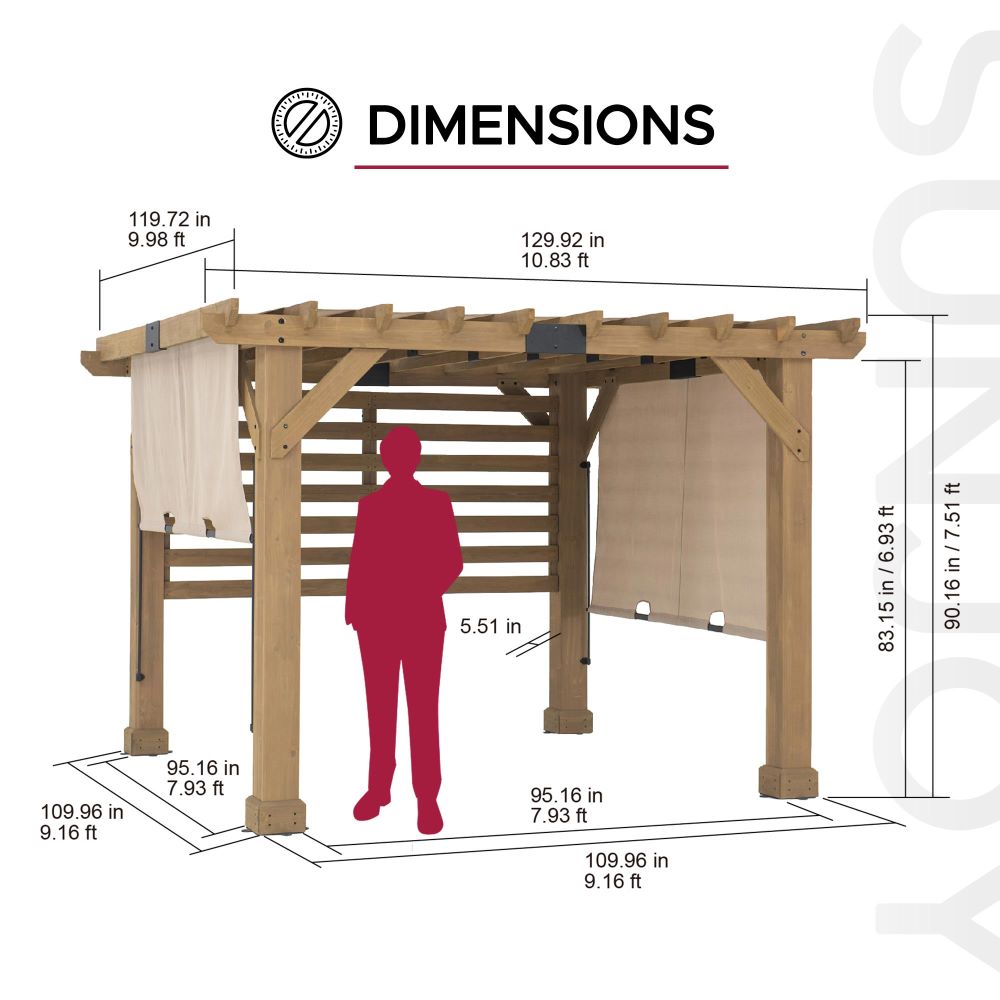 SUNJOY 10x11 Outdoor Wooden Hot Tub Pergola with Adjustable Canopy.