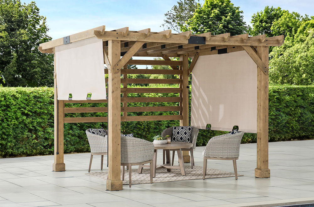 SUNJOY 10x11 Outdoor Wooden Hot Tub Pergola with Adjustable Canopy