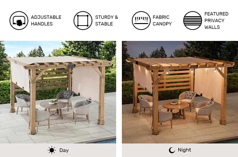 SUNJOY 10x11 Outdoor Wooden Hot Tub Pergola with Adjustable Canopy