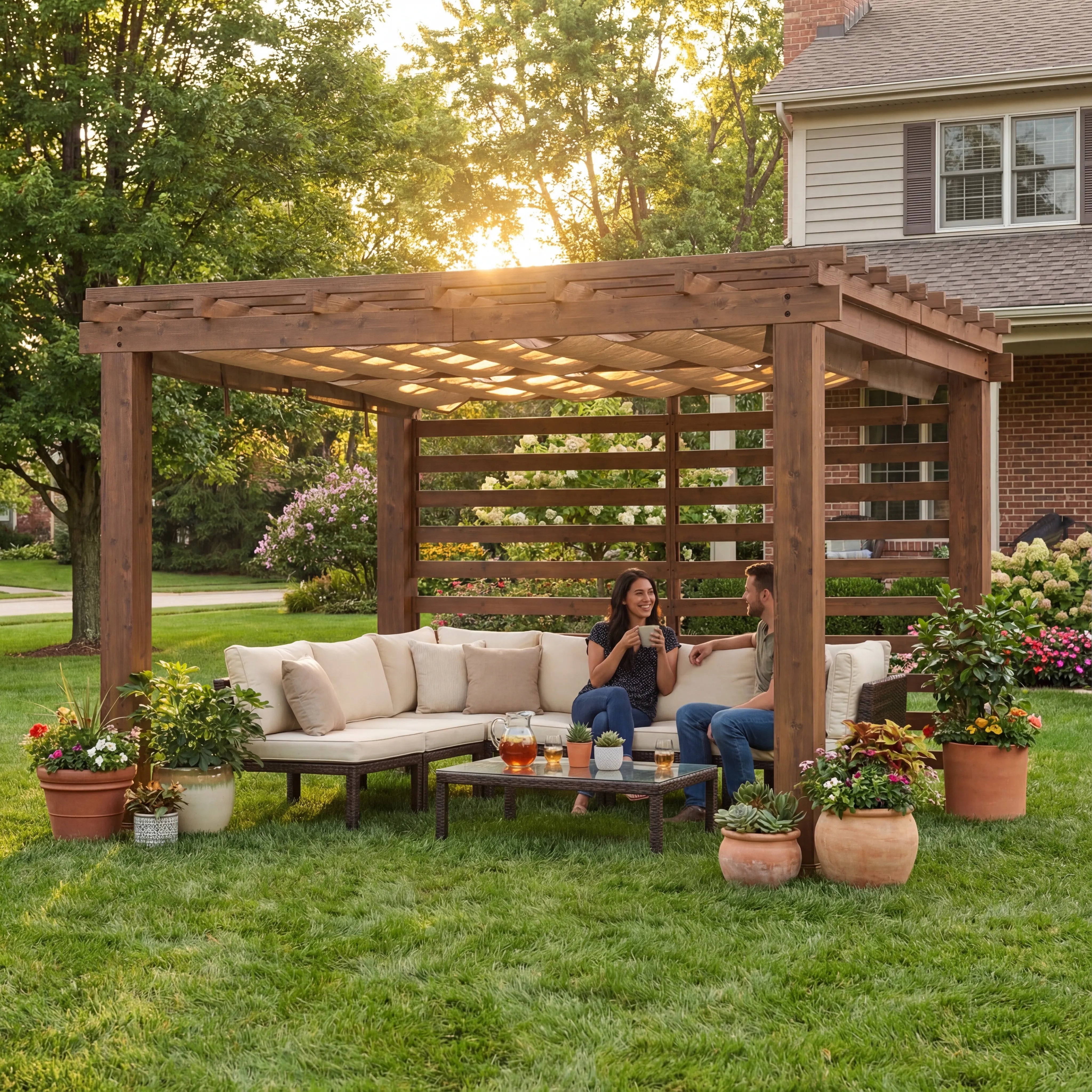 SUNJOY 11x13 Backyard Aluminum Pergola with Retractable Sling Canopy