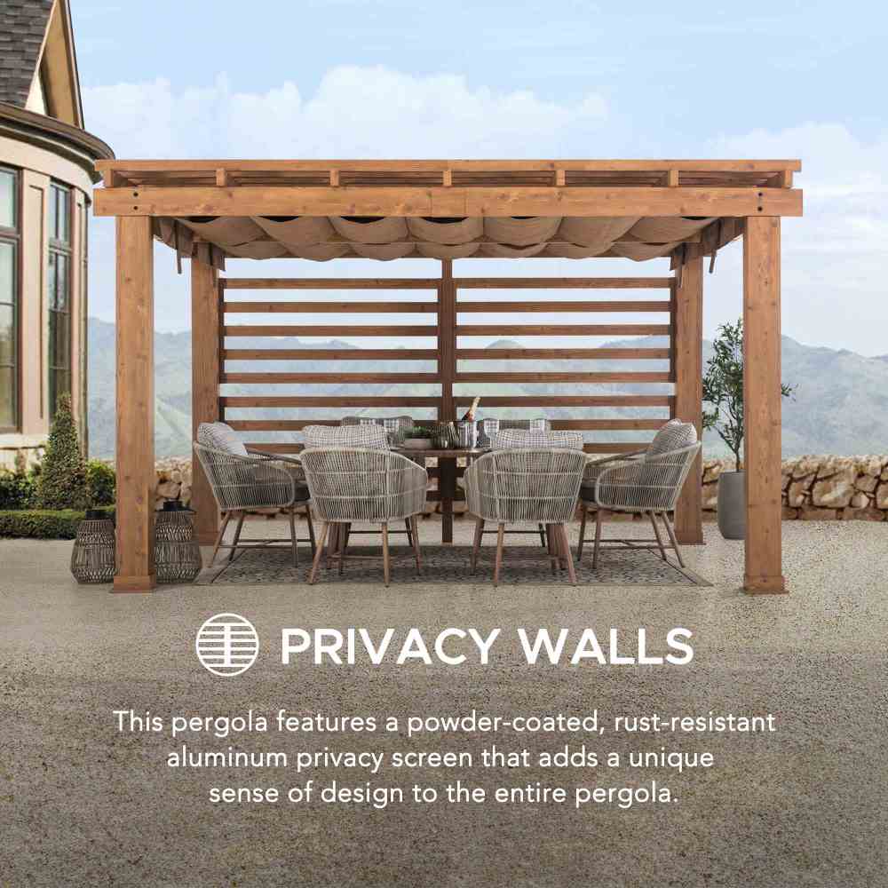 SUNJOY 11x13 Backyard Aluminum Pergola with Retractable Sling Canopy.