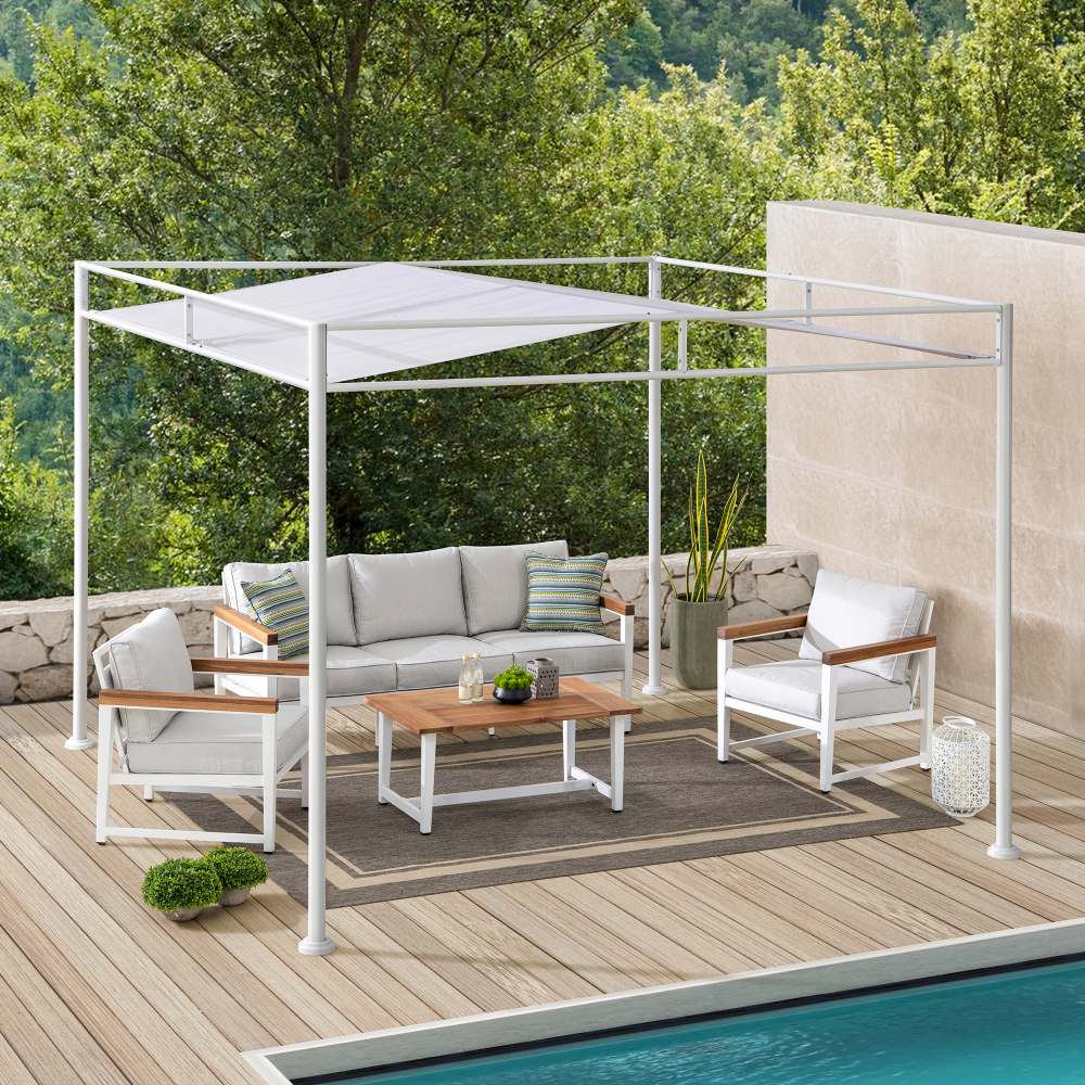 SUNJOY 10x10 Darkeford Metal Pergola with White Sling Fabric Canopy
