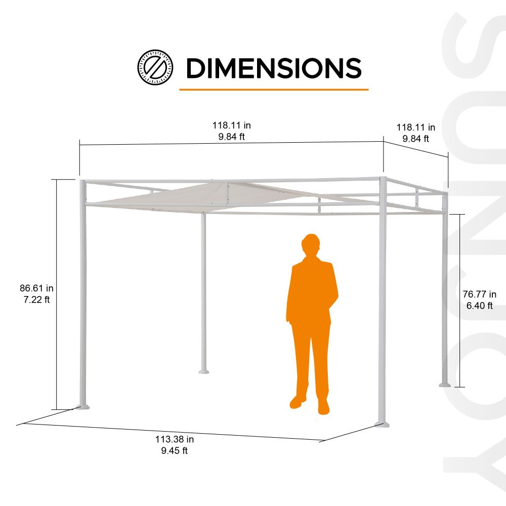 SUNJOY 10x10 Darkeford Metal Pergola with White Sling Fabric Canopy