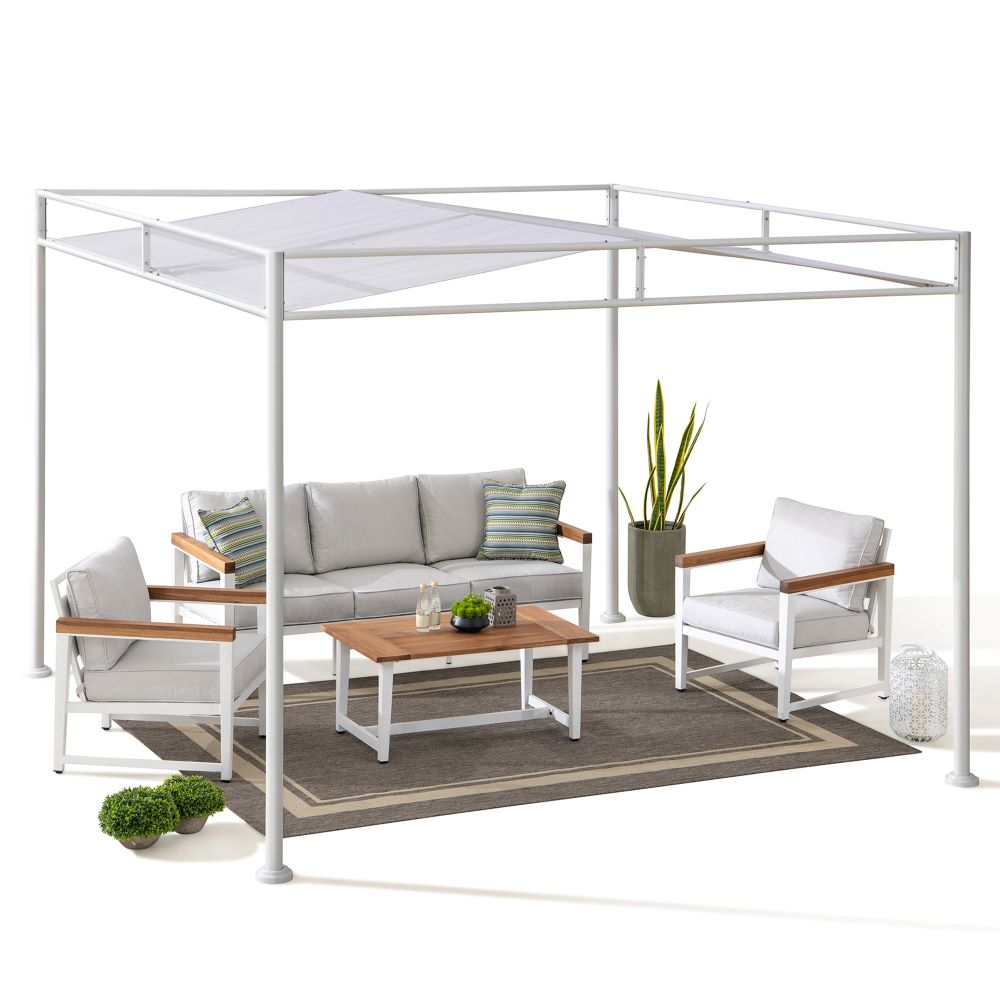 SUNJOY 10x10 Darkeford Metal Pergola with White Sling Fabric Canopy