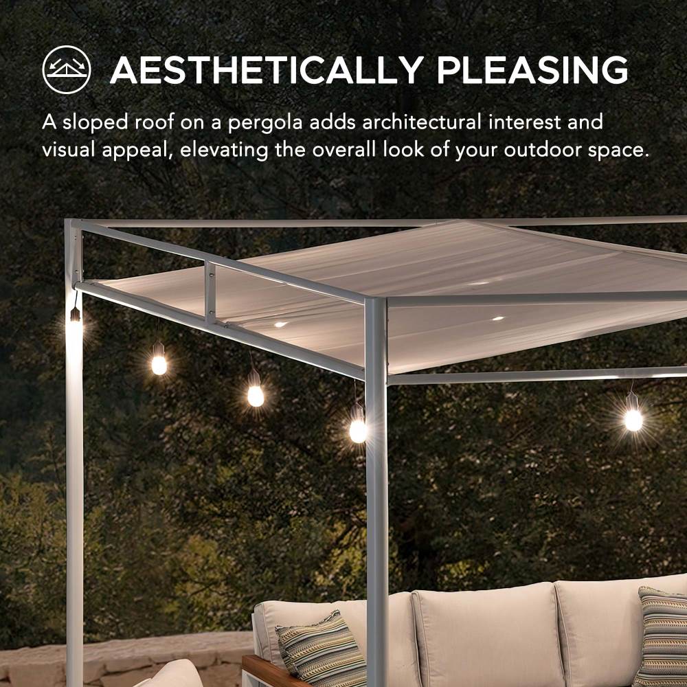 SUNJOY 10x10 Darkeford Metal Pergola with White Sling Fabric Canopy