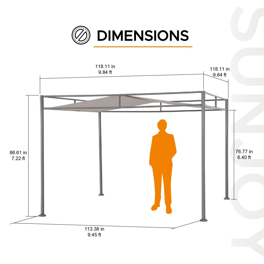 SUNJOY 10x10 Darkeford Metal Pergola with White Sling Fabric Canopy