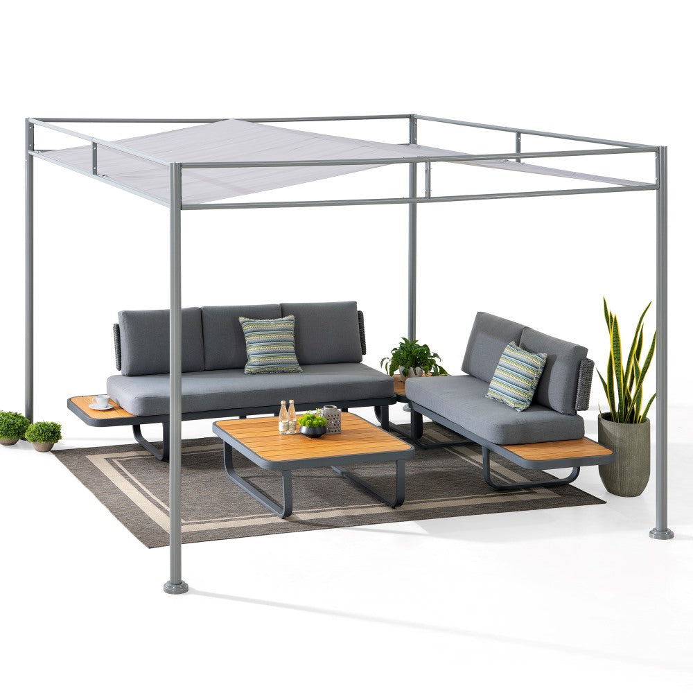 SUNJOY 10x10 Darkeford Metal Pergola with White Sling Fabric Canopy
