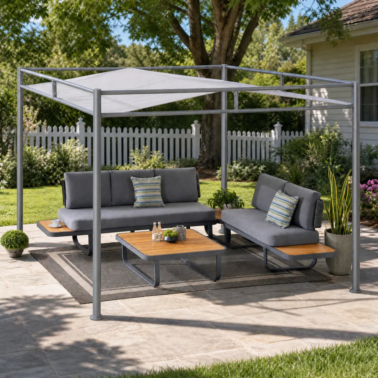 Darkeford Sling Canopy Lean To Pergola 10x10 - Harbor Gray