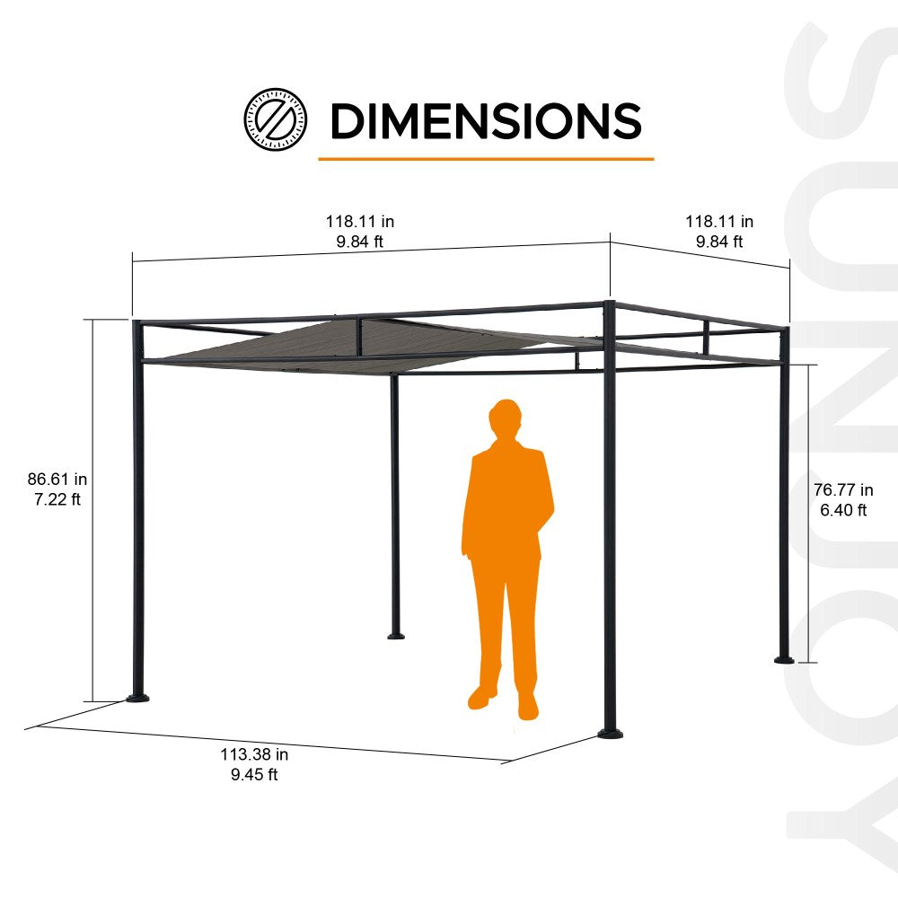 SUNJOY 10x10 Darkeford Metal Pergola with White Sling Fabric Canopy
