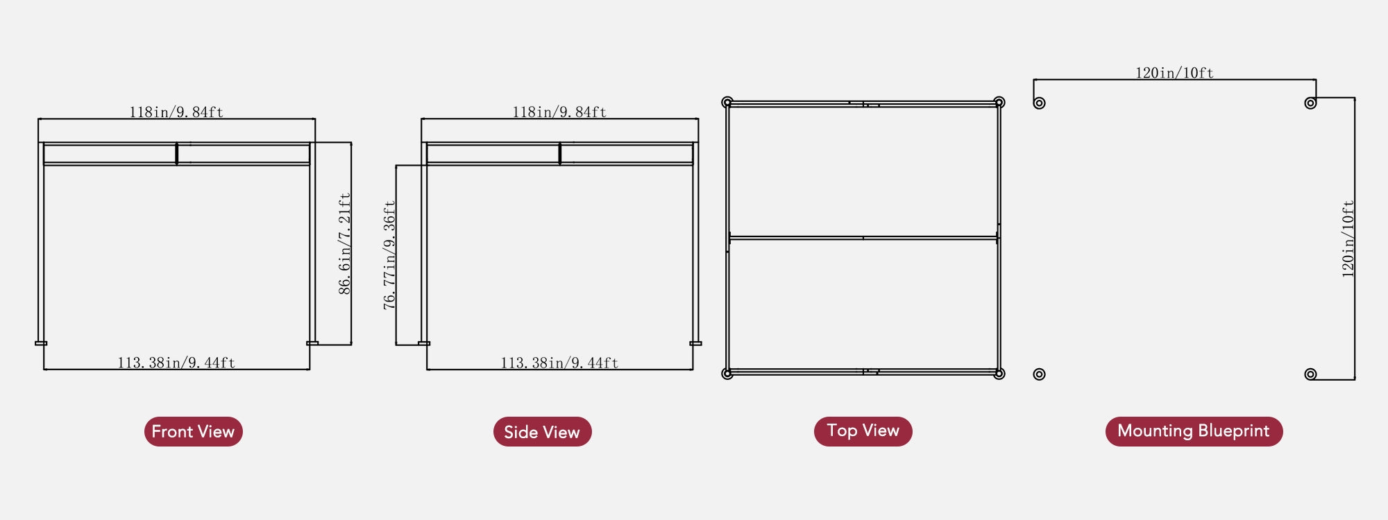 SUNJOY 10x10 Darkeford Metal Pergola with Sling Fabric Canopy - Black