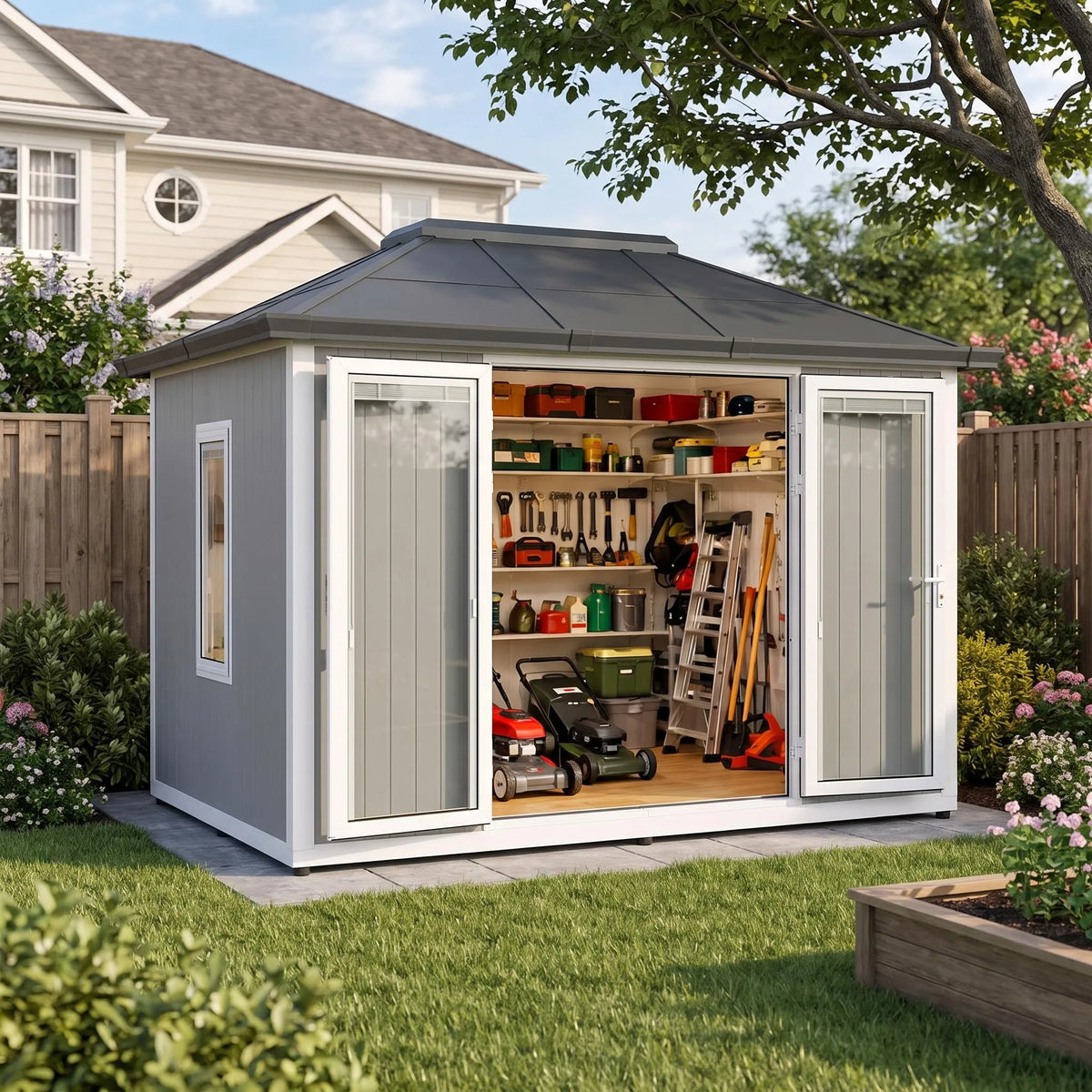 Esquire Beyond Shed Outdoor Room, 10x12.5 - Tan / Gray