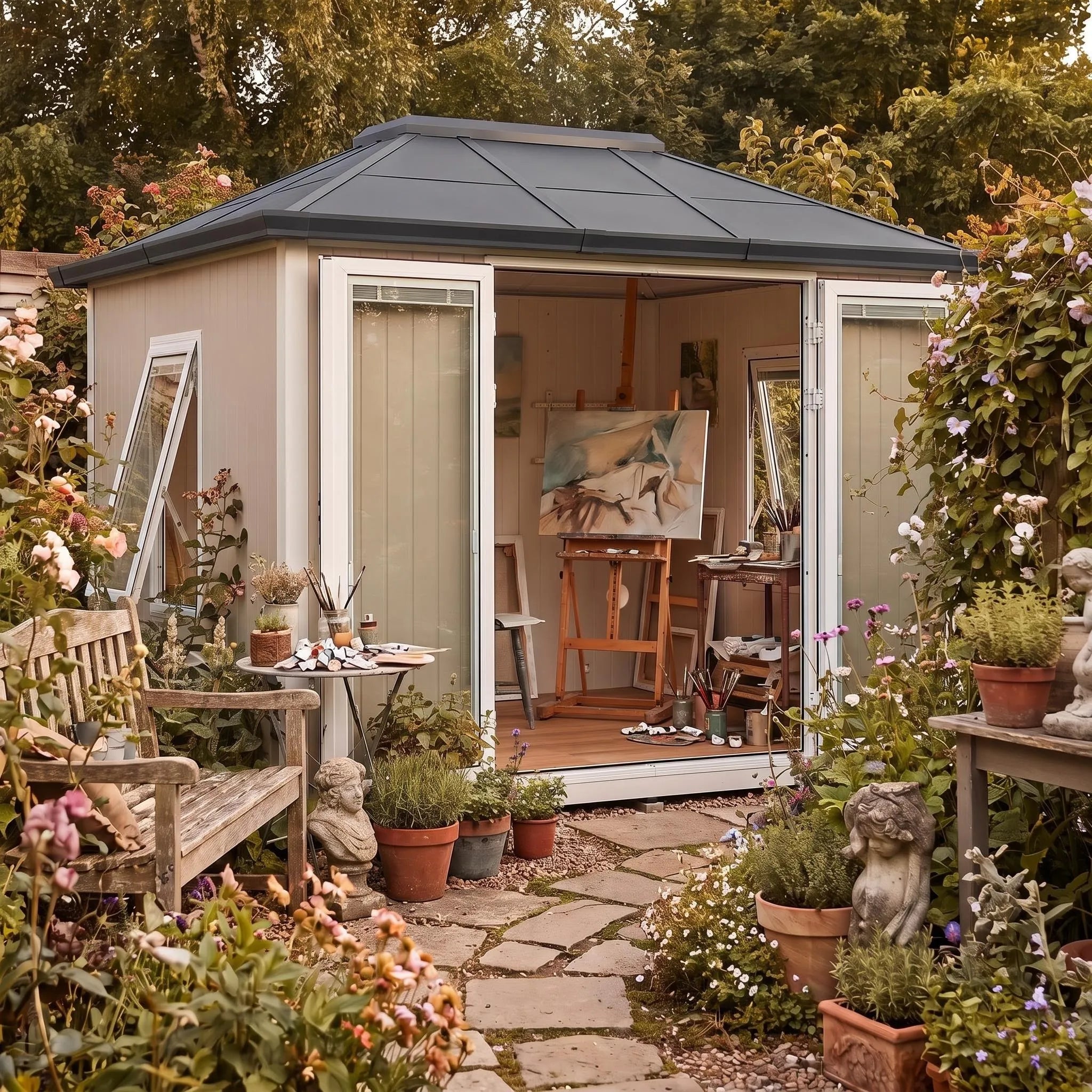 Esquire Beyond Shed Outdoor Room, 10x12.5 - Tan / Gray