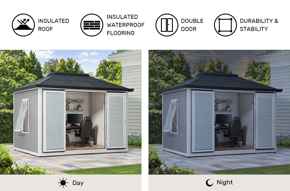 BEYOND SHED 10x12.6 Backyard Office Shed with Floors, Windows, and Lockable Doors