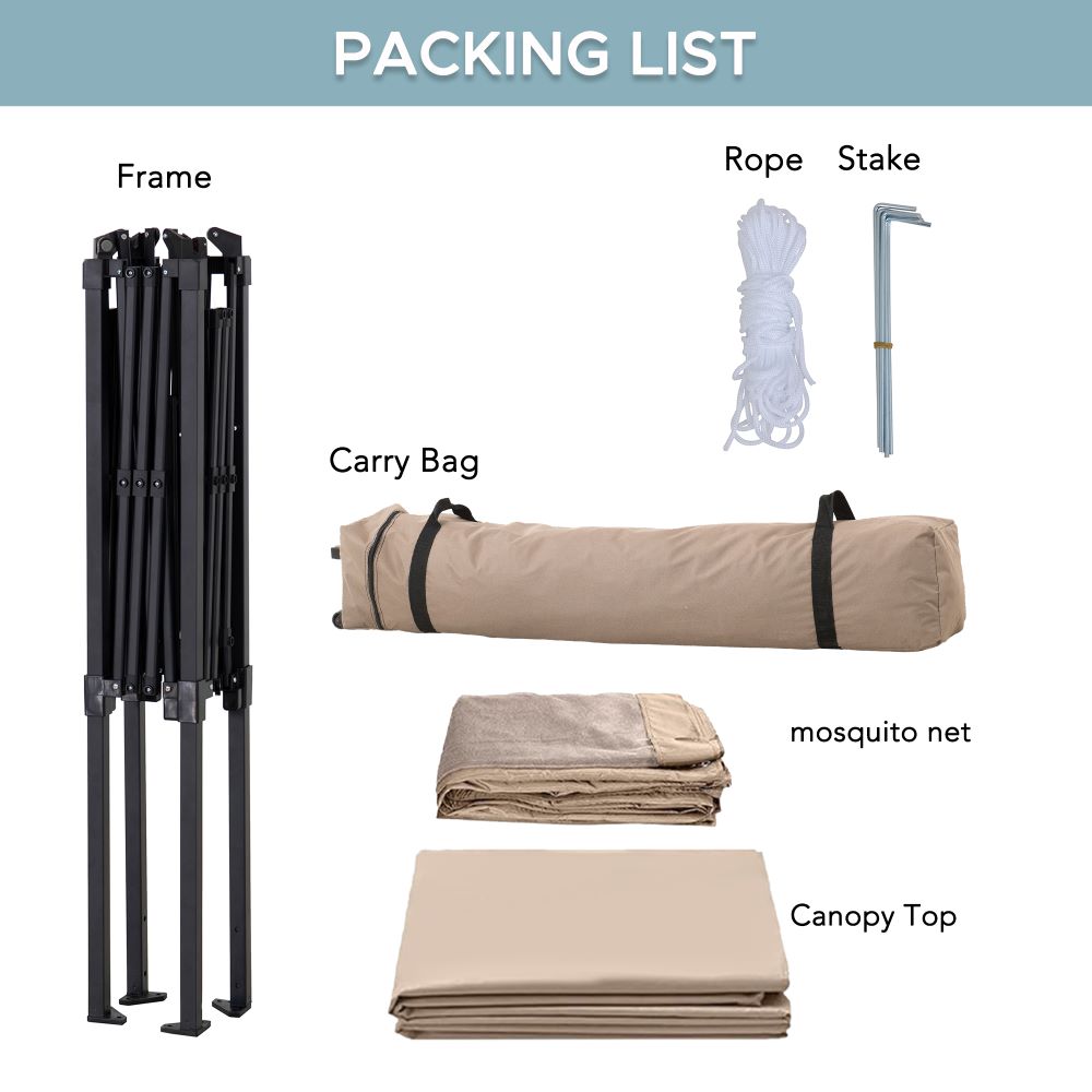 SUNJOY 11x11 Pop Up Gazebo Tent with Netting and Carry Bag - Khaki