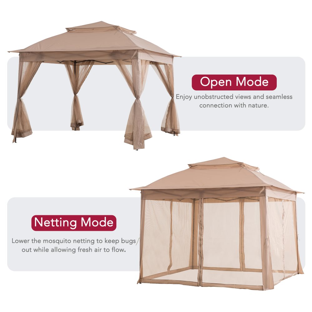 SUNJOY 11x11 Pop Up Gazebo Tent with Netting and Carry Bag - Khaki