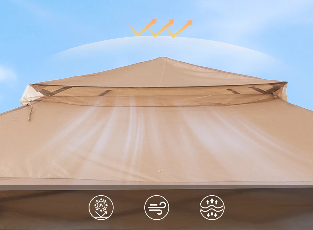 SUNJOY 11x11 Pop Up Gazebo Tent with Netting and Carry Bag - Khaki