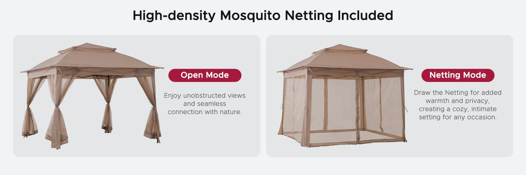 SUNJOY 11x11 Pop Up Gazebo Tent with Netting and Carry Bag - Khaki