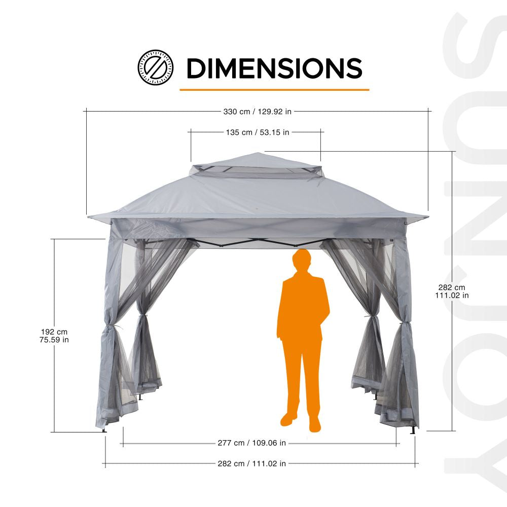 SUNJOY 11x11 Pop Up Gazebo Tent with Netting and Carry Bag.