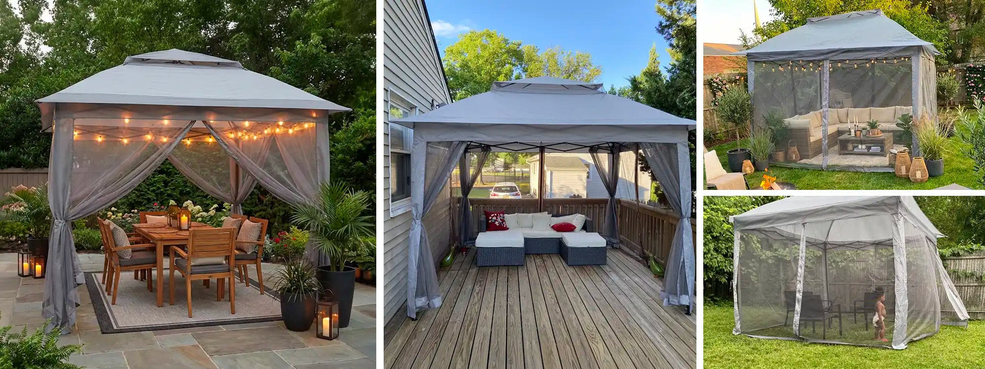 SUNJOY 11x11 Pop Up Gazebo Tent with Netting and Carry Bag - Light Gray