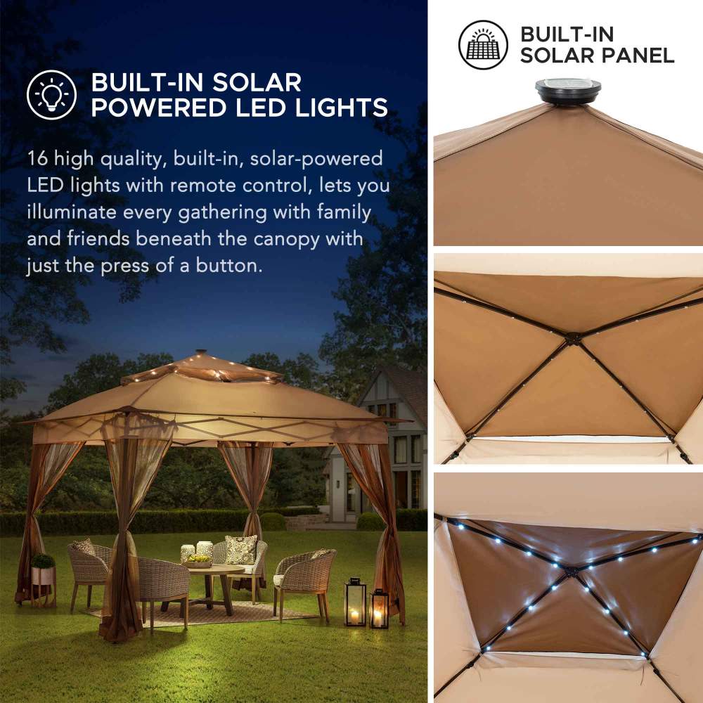 SUNJOY 11x11 Pop Up Portable Gazebo with Solar LED Lights and Netting.