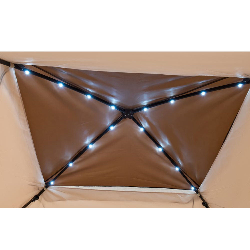 SUNJOY 11x11 Pop Up Portable Gazebo with Solar LED Lights and Netting - Beige & Brown