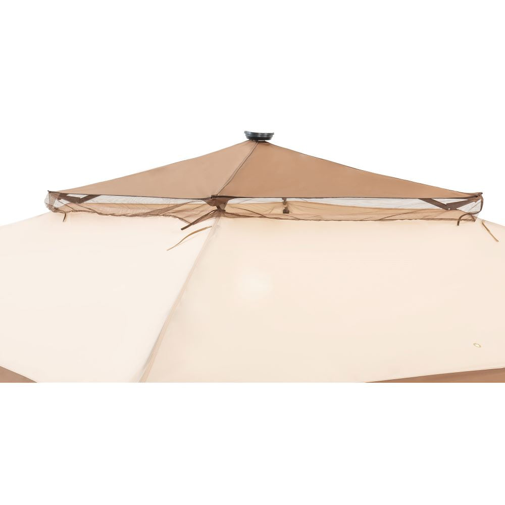 SUNJOY 11x11 Pop Up Portable Gazebo with Solar LED Lights and Netting - Beige & Brown