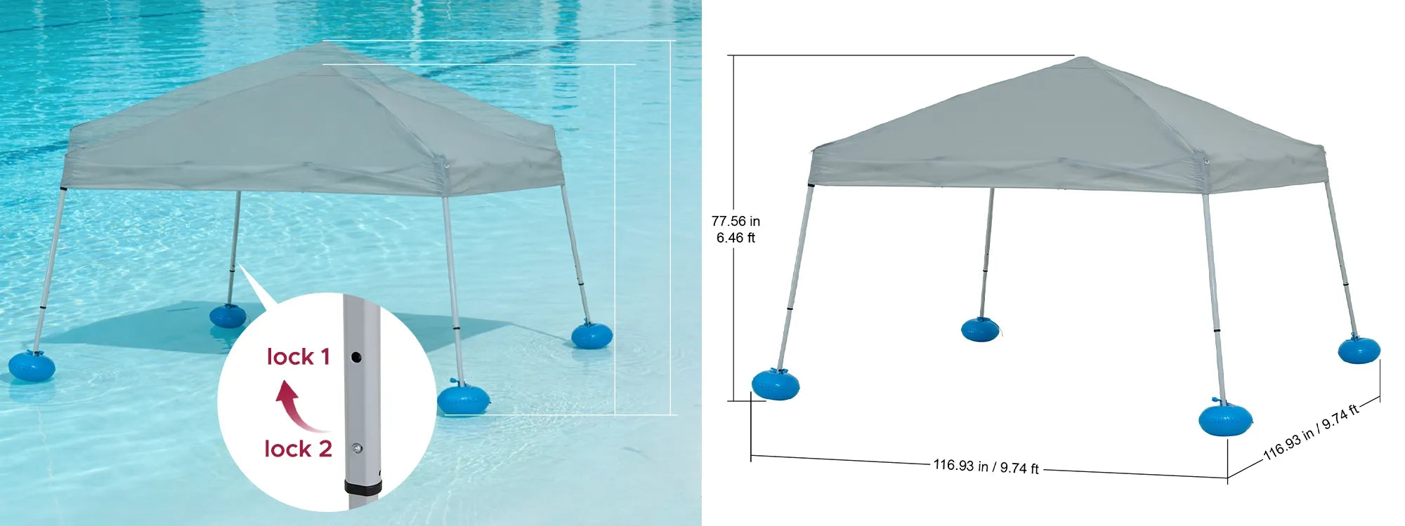 SUNJOY 10x10 Floating Pool Gazebo with PVC Floats and Carry Bag - Gray