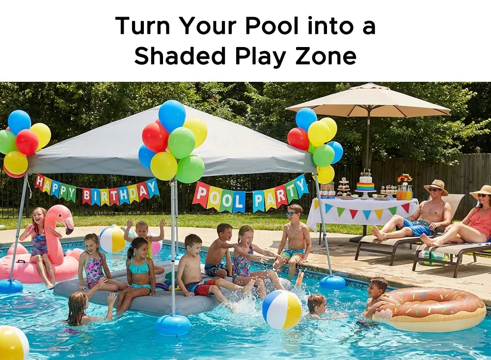 SUNJOY 10x10 Floating Pool Gazebo with PVC Floats and Carry Bag - Gray