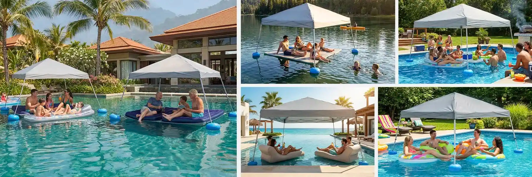 SUNJOY 10x10 Floating Pool Gazebo with PVC Floats and Carry Bag - Gray