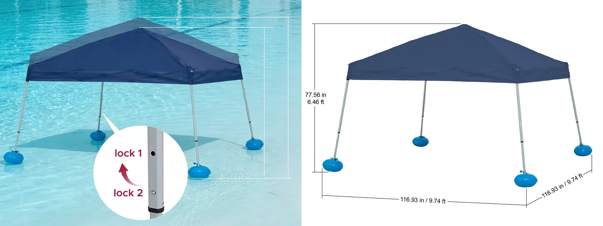 SUNJOY 10x10 Floating Pool Gazebo with PVC Floats and Carry Bag - Navy