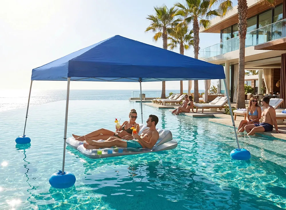 SUNJOY 10x10 Floating Pool Gazebo with PVC Floats and Carry Bag - Navy