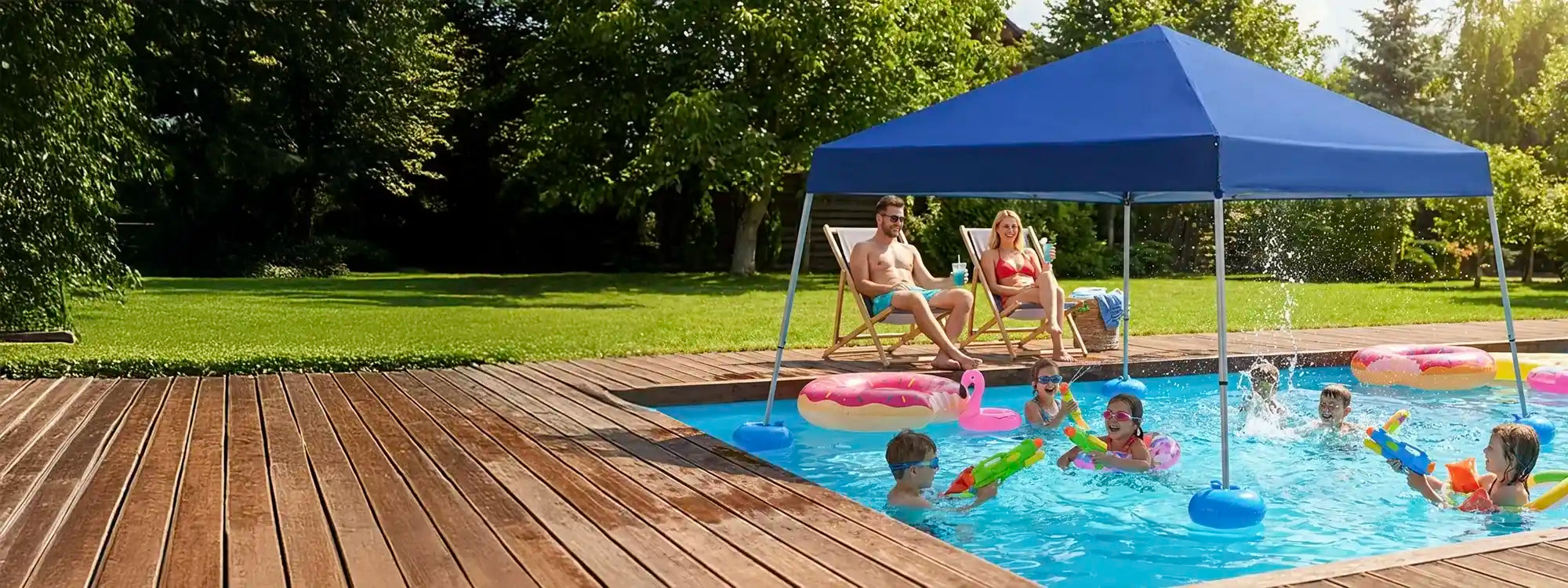 SUNJOY 10x10 Floating Pool Gazebo with PVC Floats and Carry Bag - Navy