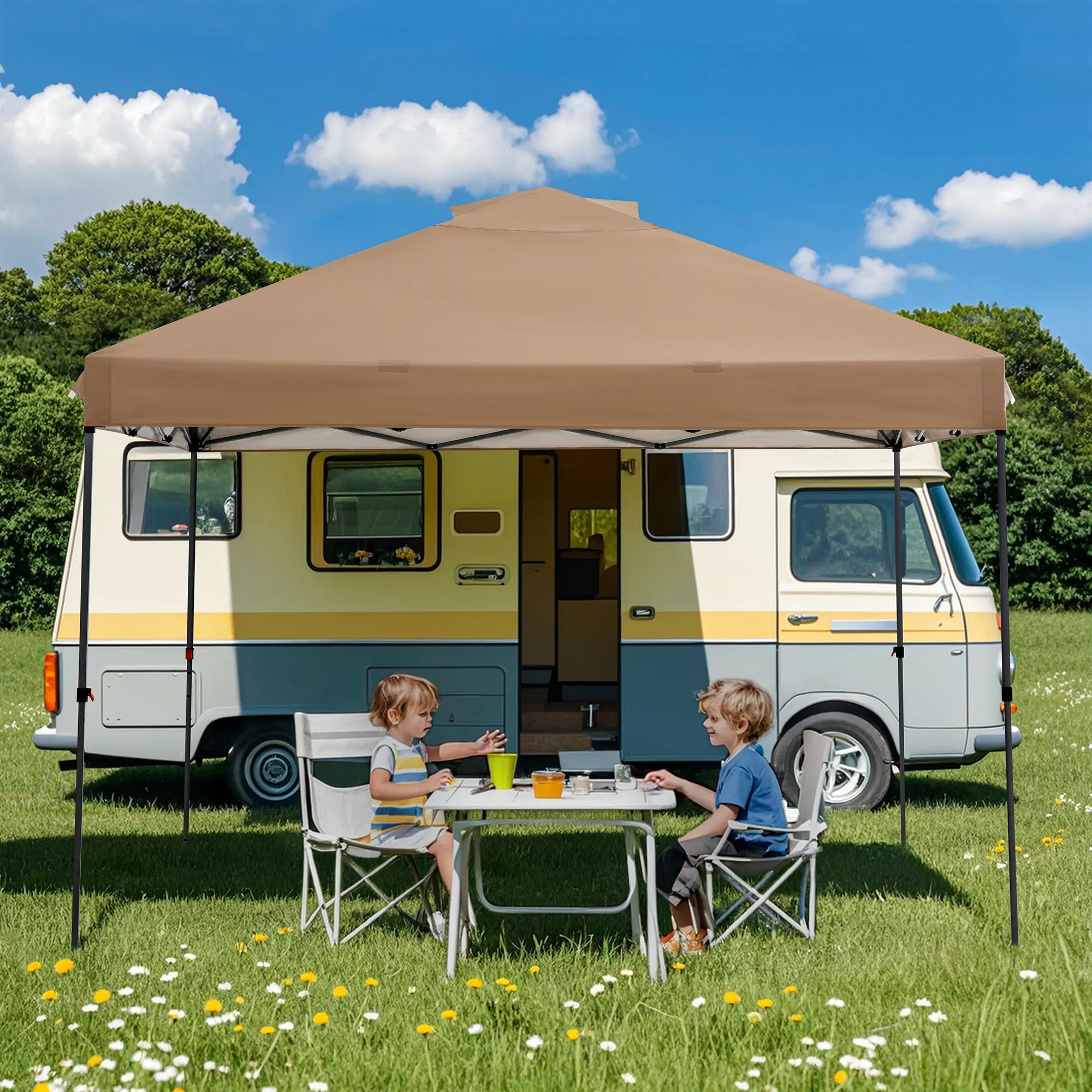 SUNJOY 10x10 Pop Up Gazebo Canopy with Detachable LED Light and Carry bag - Taupe