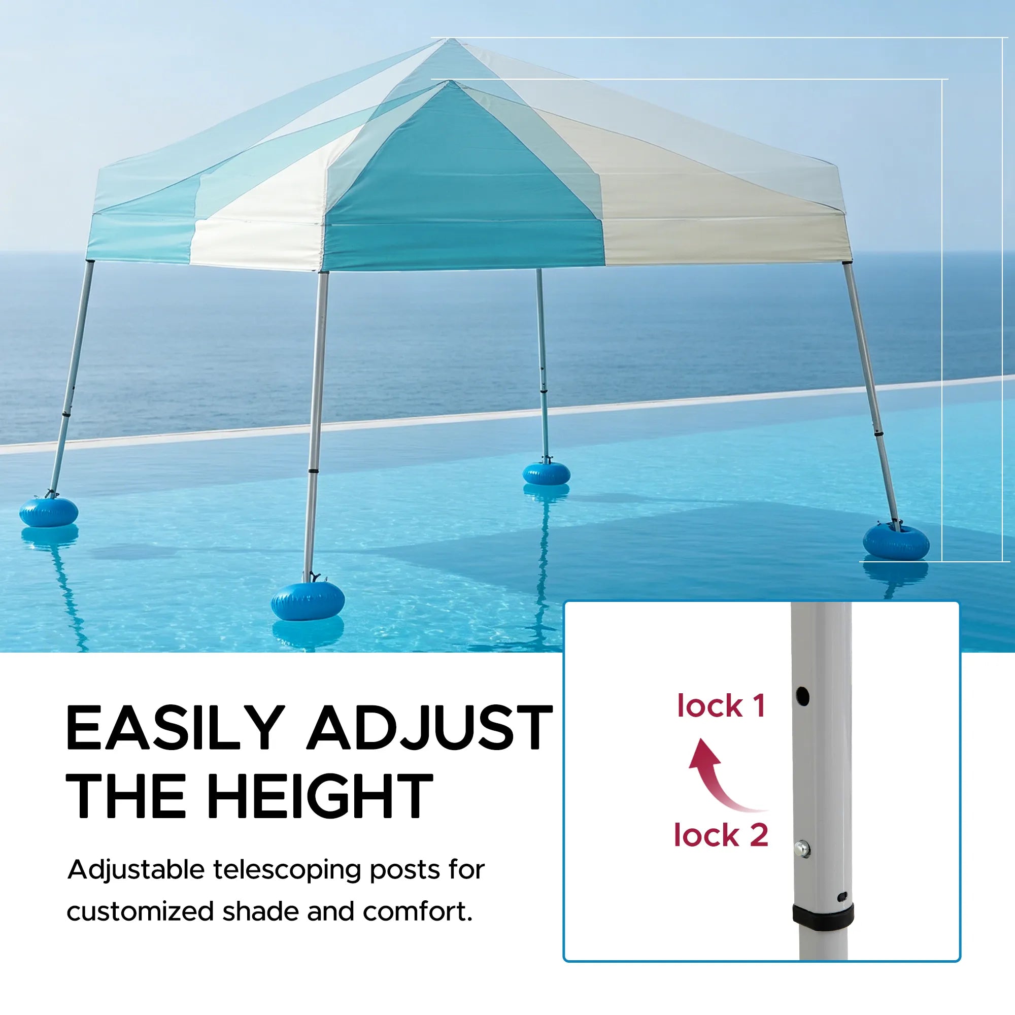 SUNJOY 10x10 Floating Pool Gazebo with PVC Floats and Carry Bag - Gray & Light Blue