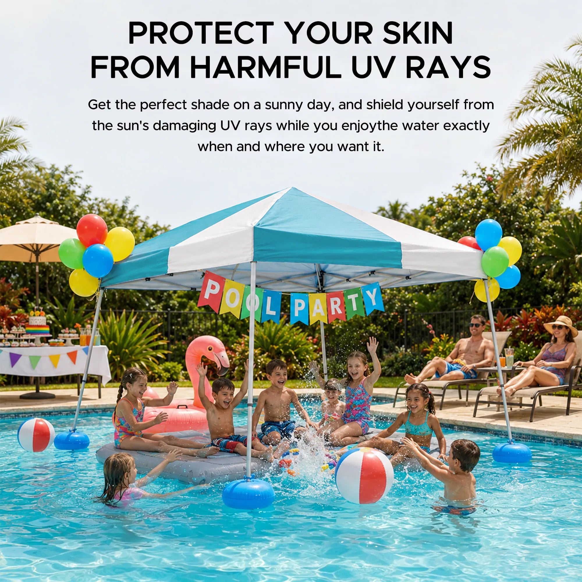 SUNJOY 10x10 Floating Pool Gazebo with PVC Floats and Carry Bag - Gray & Light Blue
