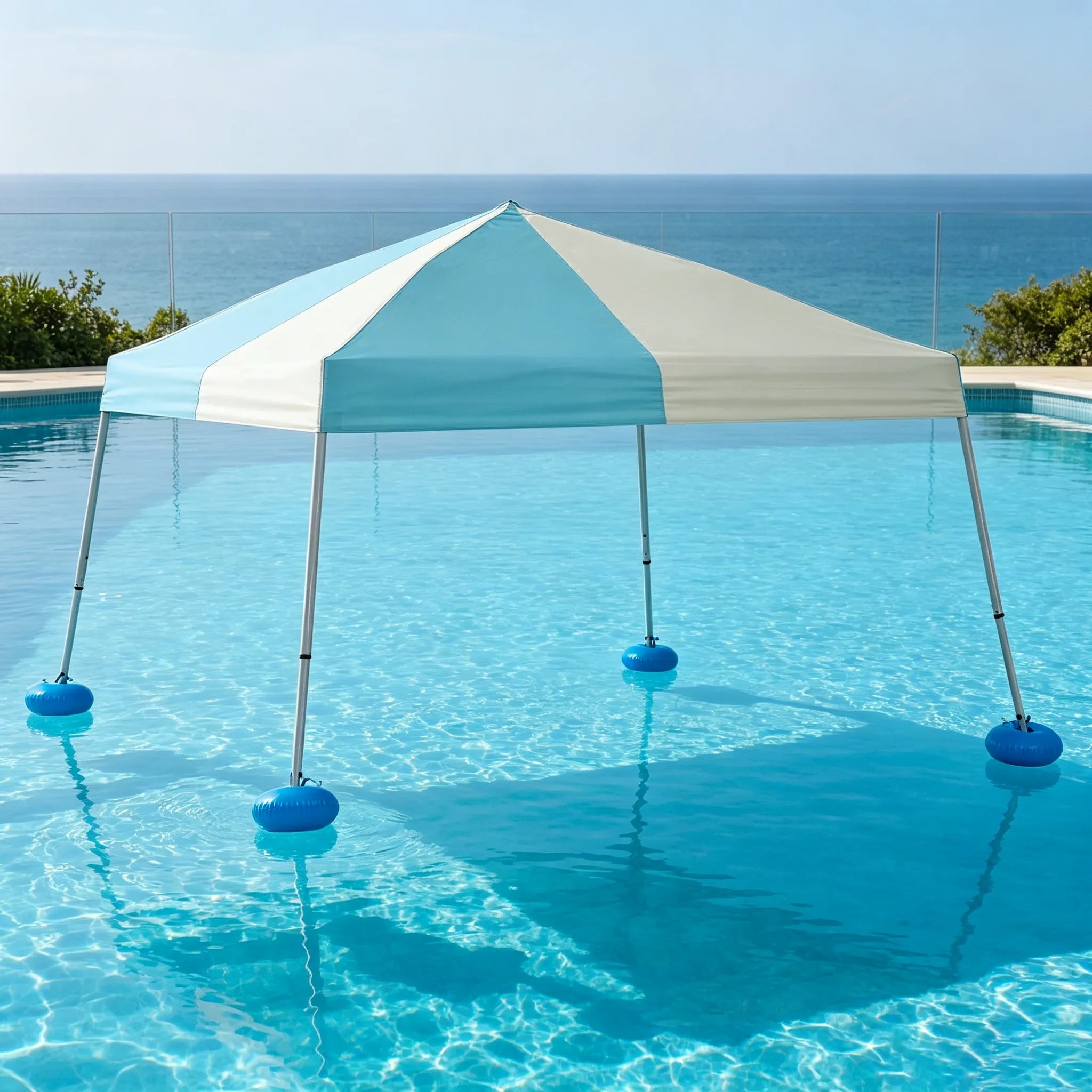 SUNJOY 10x10 Floating Pool Gazebo with PVC Floats and Carry Bag - Gray & Light Blue