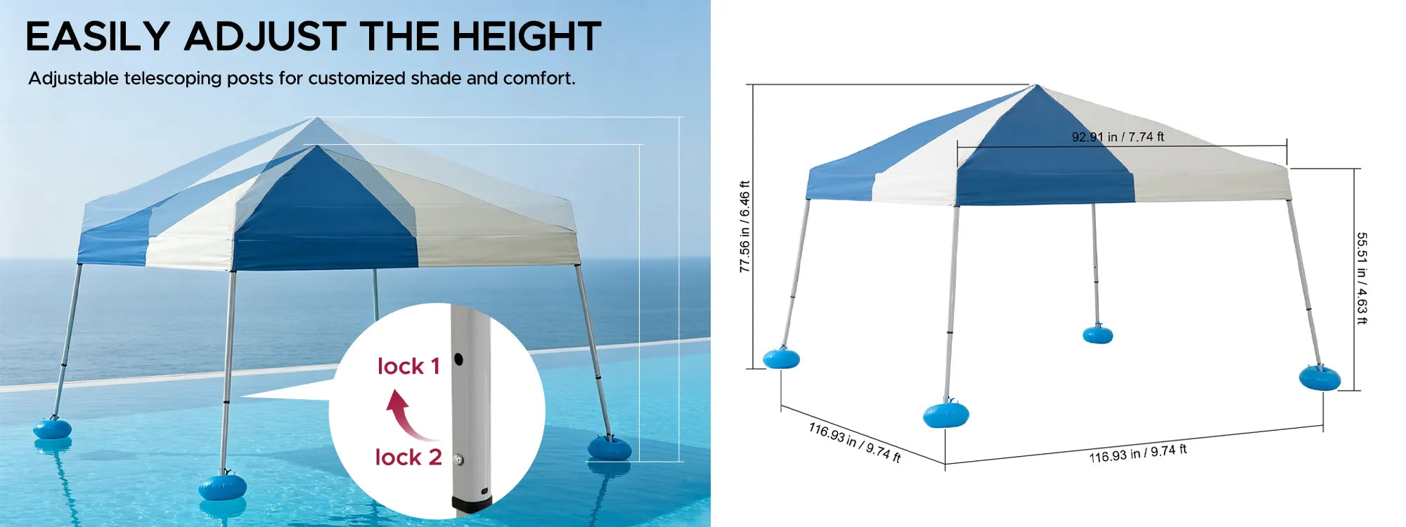SUNJOY 10x10 Floating Pool Gazebo with PVC Floats and Carry Bag - Gray & Navy