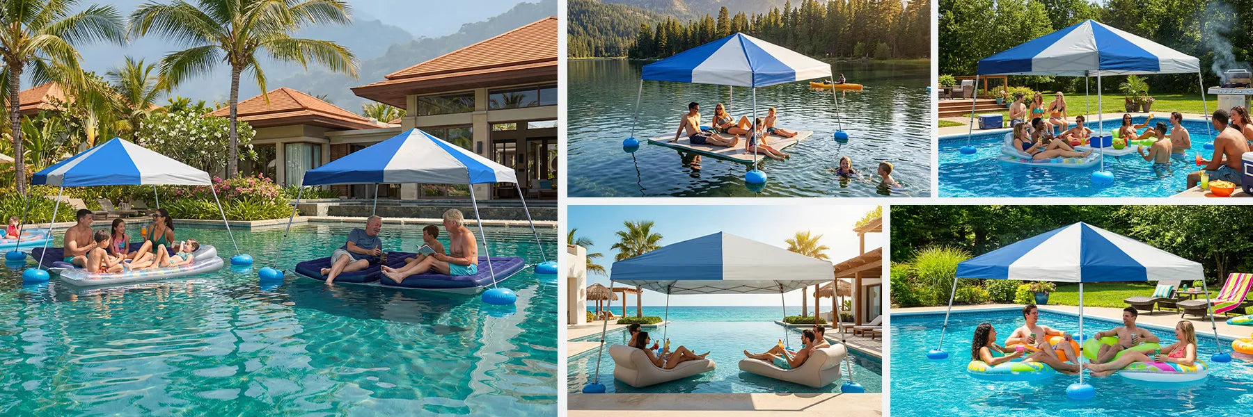 SUNJOY 10x10 Floating Pool Gazebo with PVC Floats and Carry Bag - Gray & Navy