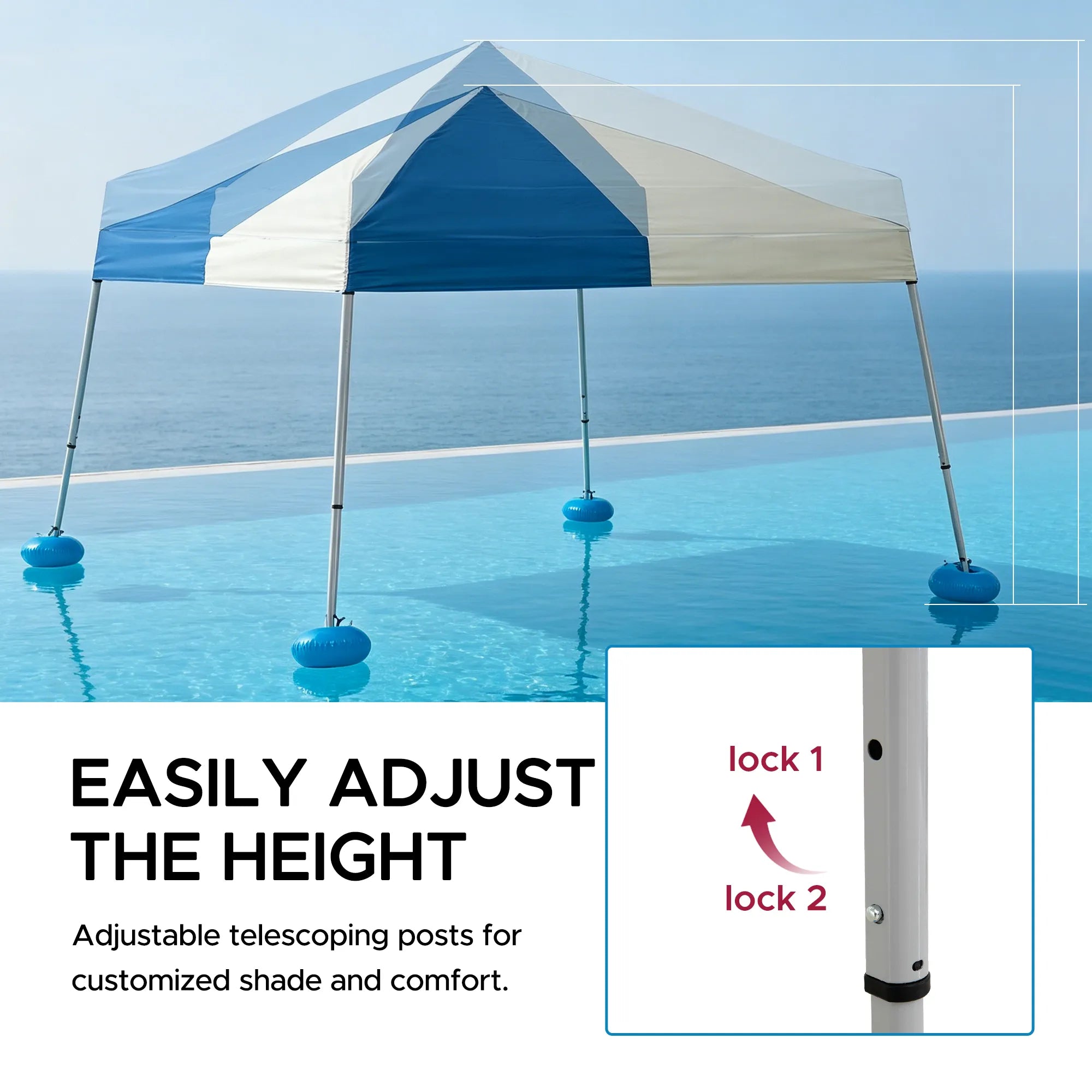 SUNJOY 10x10 Floating Pool Gazebo with PVC Floats and Carry Bag - Gray & Navy