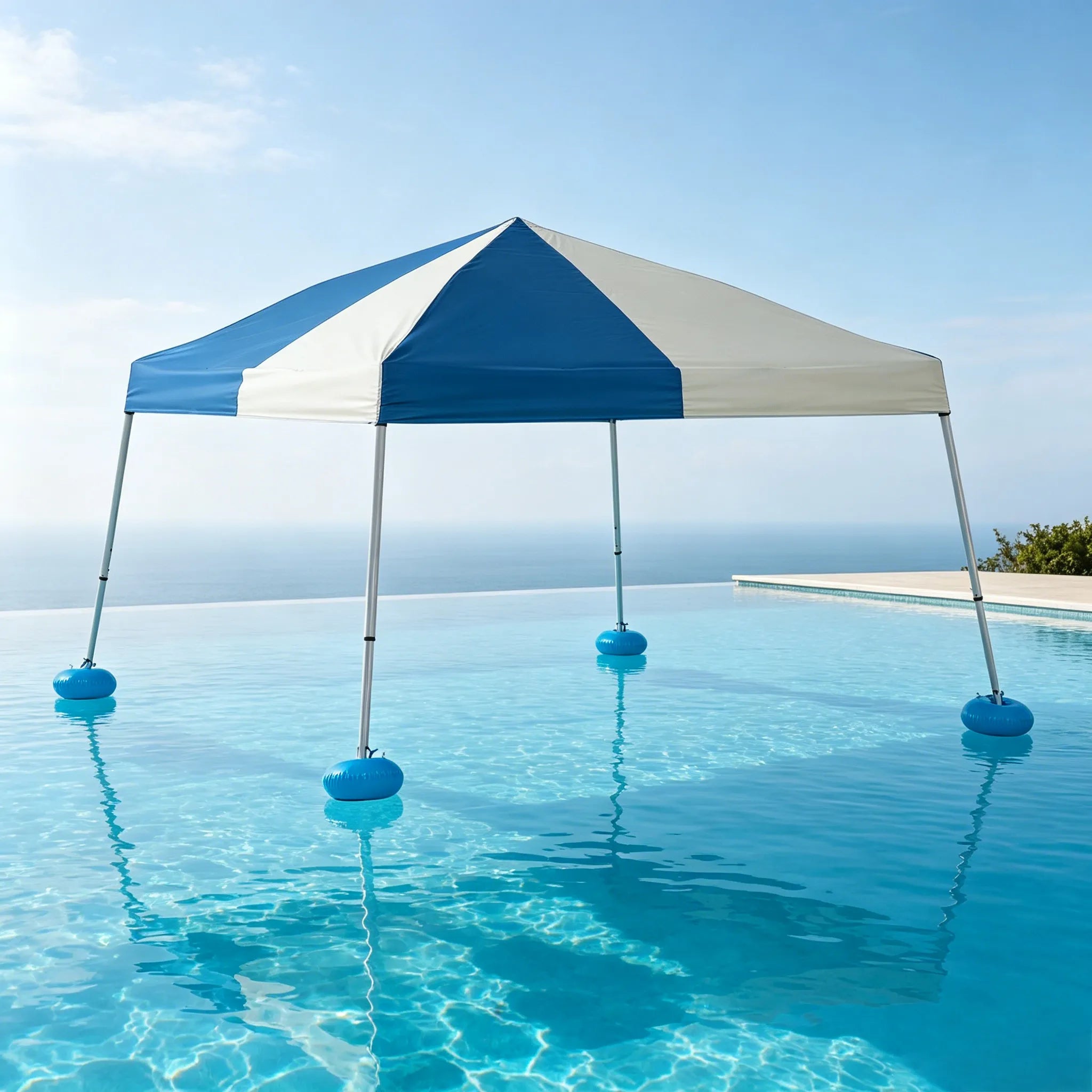 SUNJOY 10x10 Floating Pool Gazebo with PVC Floats and Carry Bag - Gray & Navy