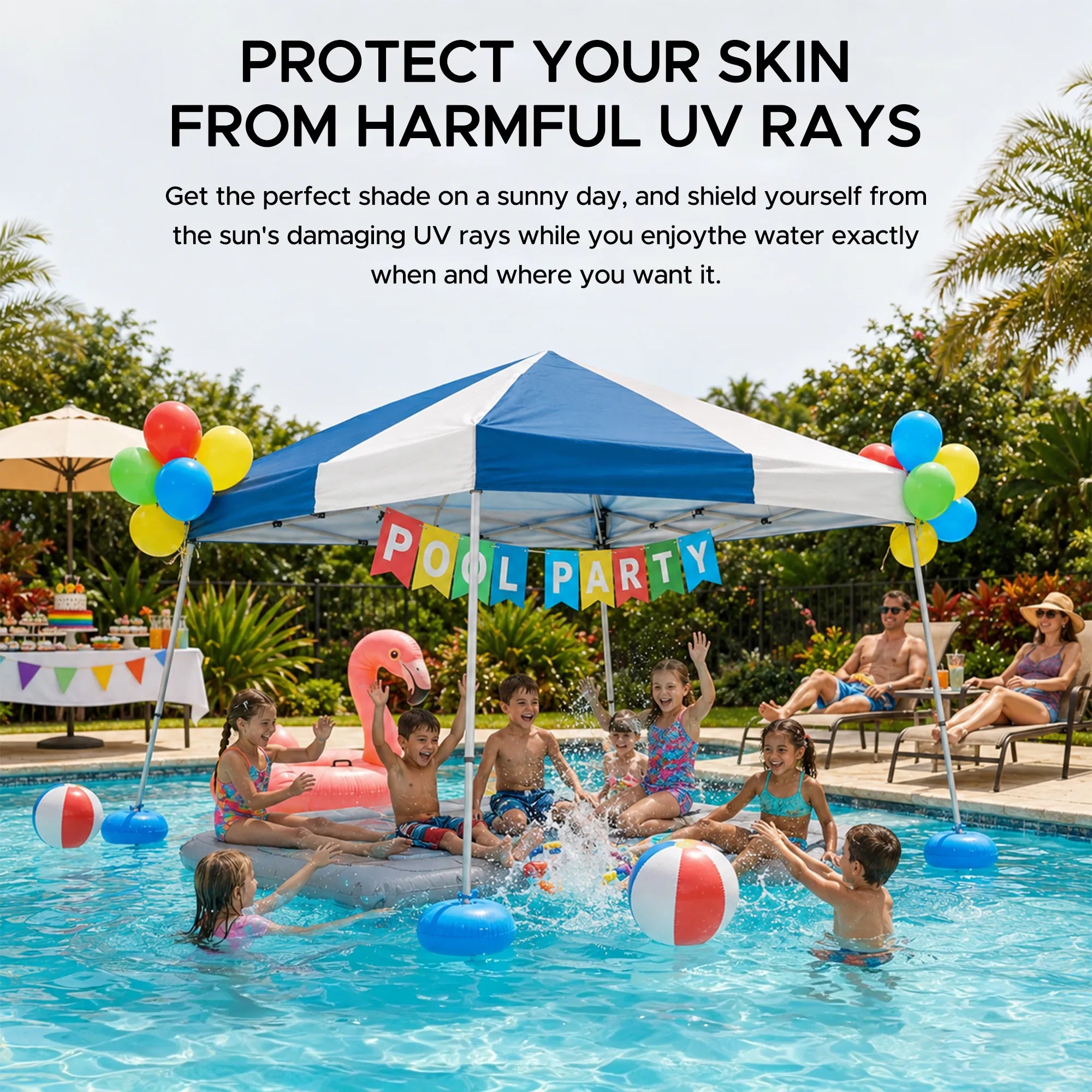 SUNJOY 10x10 Floating Pool Gazebo with PVC Floats and Carry Bag - Gray & Navy